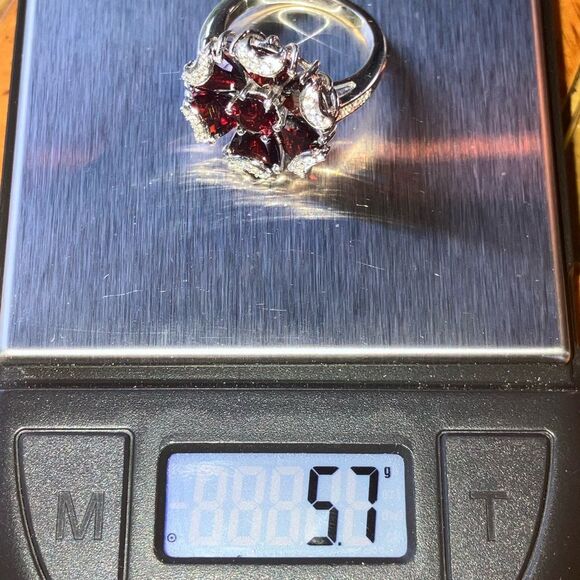 Artistic Natural Red Garnet Sterling Silver Cocktail Ring Size 6 - Picture 9 of 9